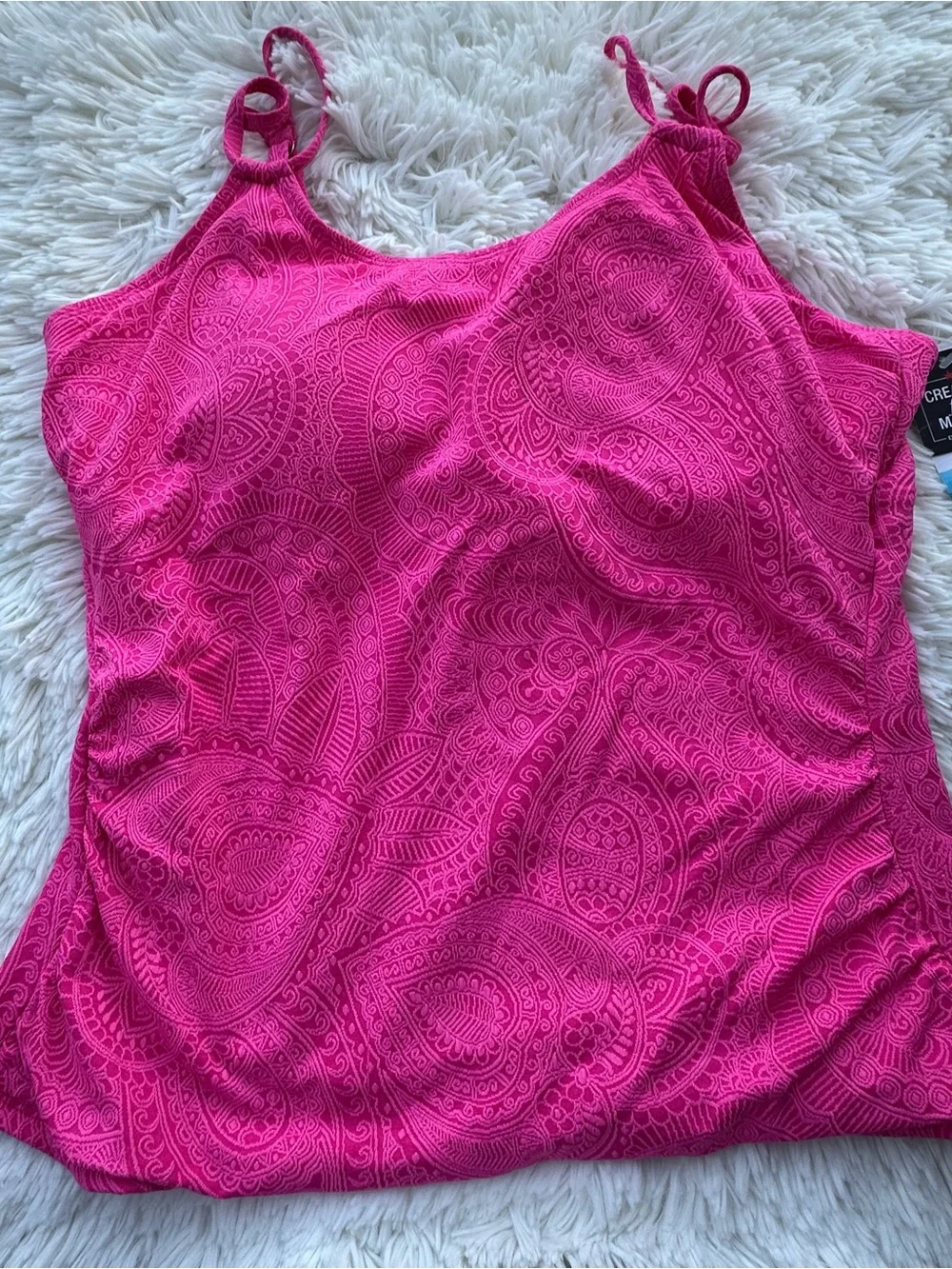 Swim Solutions Bright Pink Paisley Tankini top - Picture 6 of 12
